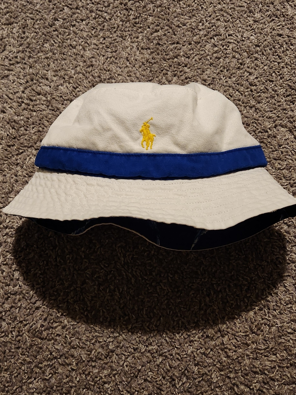 Polo Ralph Lauren Reversible Bucket Hat Color White And Blue Size L/XL